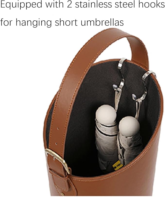 Indoor Entryway leather Umbrella bucket，Large Capacity Umbrella Storage stand，tall umbrella holder,For Hotel,Offices,home,Commercial(Beige+brown)