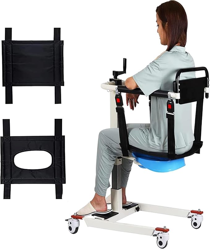 Patient Lift Transfer Chair, Patient Lift Wheelchair for Home, Wheelchair Lift for Home Portable Car Transfer Lift Chair for Disabled and Elderly Nursing, Height/Width Adjust (Upgraded with Bedpan)