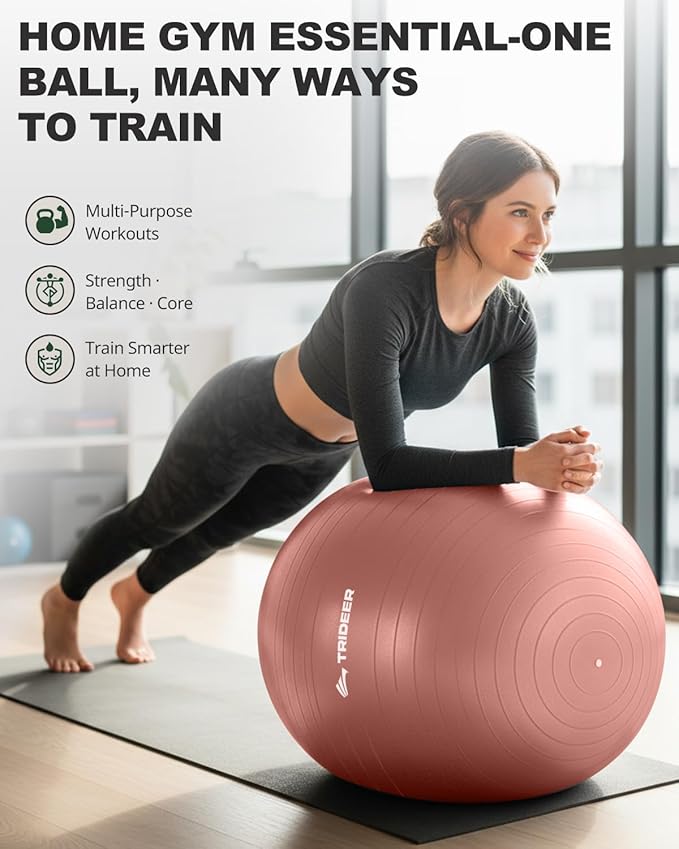Trideer Exercise Ball for Yoga, Pilates & Fitness – Stability Ball Equipment for Home Gym & Office Chair, Core & Balance Training Accessories, Physical Therapy Equipment, Quick Pump Included, 5 Sizes