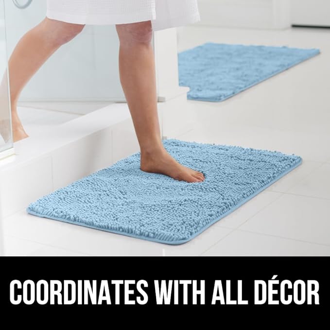 GORILLA GRIP Bathroom Rug Sets, Soft Chenille 2 Piece Area Rugs Set, Toilet Base Mat and 30x20 Carpet, Absorbent Microfiber Washable Mats Dry Quickly, Home Décor and Bath Room Accessories, Sky