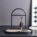 Shinpuru Metal Jewelry Organizer Stand & Key Holder Tray with Acrylic Base, Key Stand and Jewelry Tray with 5 Hooks, Perfect Key Bowl, Valet Tray, Ring Holder, Jewelry Dish (Matt Creamy)