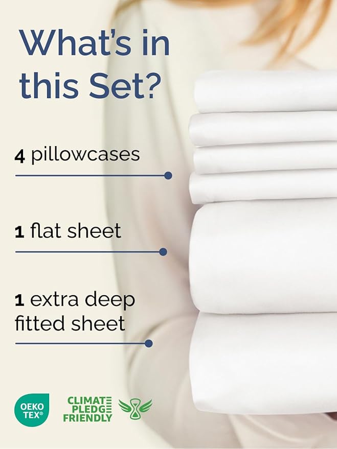 Extra Deep King Sheet Set - 6 Piece Breathable and Cooling Sheets - Hotel Luxury Bed Sheets Set - Easy Fit - Soft, Wrinkle Free and Comfy Sheets Set - Antique White Sheet Set with Extra Deep Pockets