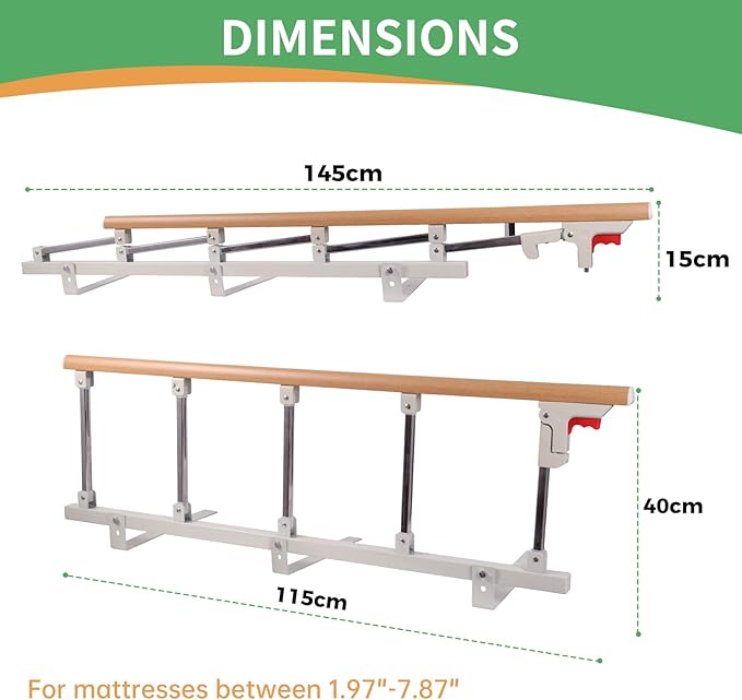 Bed Rails for Elderly Adults Safety, Folding Medical Bed Safety Assist Rail Handle, Collapsible Bed Side Grab Rail, for Preventing Falling Out of Bed, for Geriatric Handicap