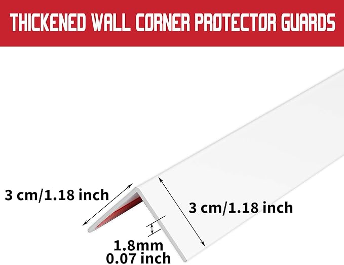Wall Corner Protector PVC Self-Adhesive Guards for Furniture, Cabinet Edge Protection (White, 1.18“X 48”-12Pcs)