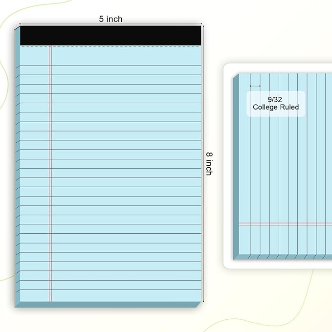 6pcs Small Note Pad 5x8 College Ruled Blue Legal Pads Paper Notepads 6 Pack Study Back Writing Pads 5 x 8 Legal Pads Perforated Narrow Ruled Pads of Paper Blue