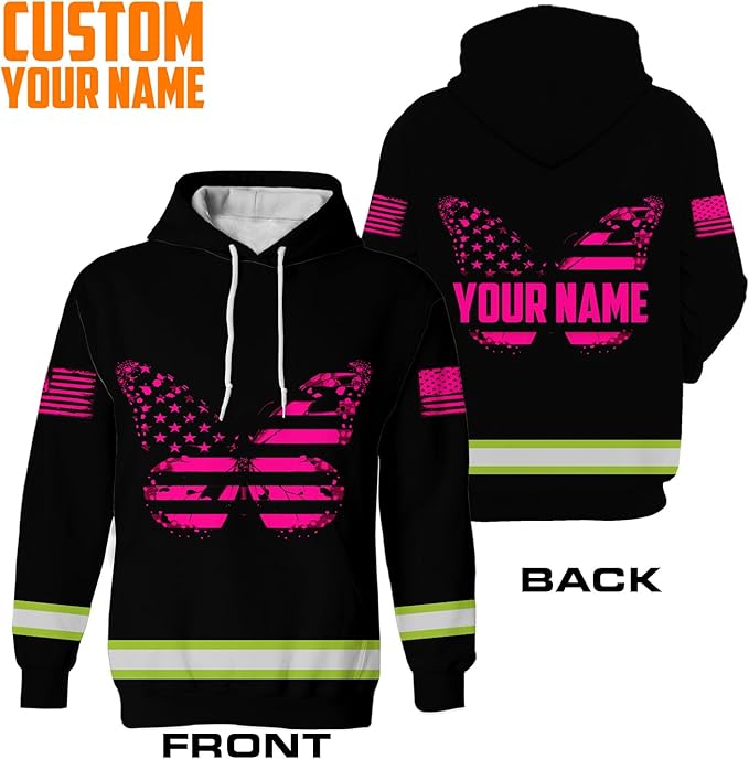 US Flag High Visibility Hoodie for Men Reflective Hoodie Safety Workwear for Worker Runner Patriotic ACC02