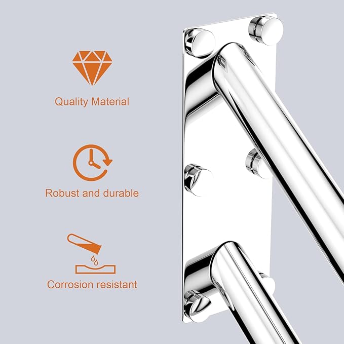 20 inch Stainless Steel Handrail for 1-3 Steps- 1.25" Tube, ZUEXT U Shaped Chrome Safety Grab Bar for Stairs, Wall Mounted Hand Railing for Outdoor Garage Interior Exterior Stairway