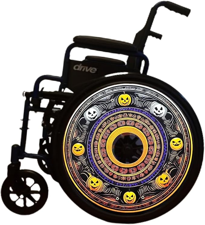 Designer Cover for Wheelchair Wheels, Enhances Aesthetics, Easy Install/Remove, Lightweight, New Matt Finish (Laughing Pumpkin)