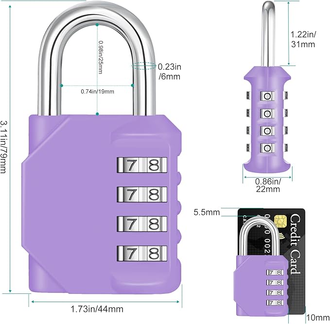 ZHEGE Combination Lock Outdoor 2 Pack, 4 Digit Resettable Weatherproof Combination Padlock for Gym, School, Gates, Doors, Hasps Storage (Purple, 2 Pack)