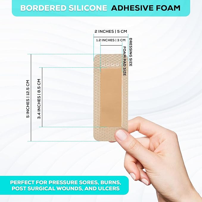 MedVanceTM Silicone - Bordered Silicone Adhesive Foam Dressing, 2"x5" (1.2"x3.4" pad) Box of 5 dressings