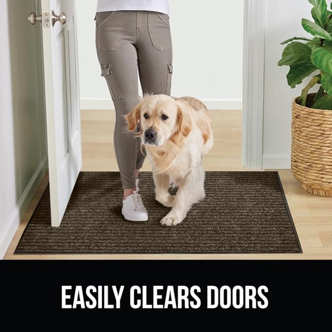GORILLA GRIP Waterproof Traffic Guard Door Mat, 60x36, Heavy Duty Entryway Mats, Strong Rubber Back Commercial Utility Rugs for Office Hallway, Garage Floor and Home, Low Profile Carpet Runner, Brown