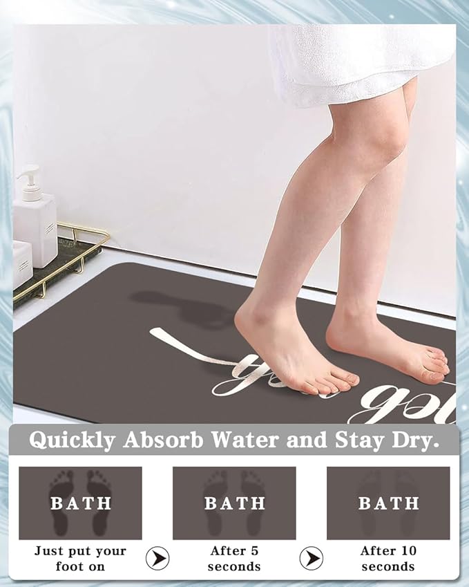 Bath Mat, Bathroom Mat Rugs Super Absorbent Shower Mats Non Slip Quick Dry Thin Rubber Mats for Bathroom Floor Fit Under Door, Shower Rug for Bathtub, Shower, Beige