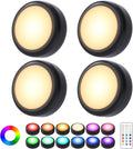 Cadrim Puck Lights, 4 Pack 13 Colors Changeable LED Puck lightings Battery Powered Dimmable Under Cabinet Lights, Battery Powered Under Counter Lights with 1 Wireless Remote Controls, Black