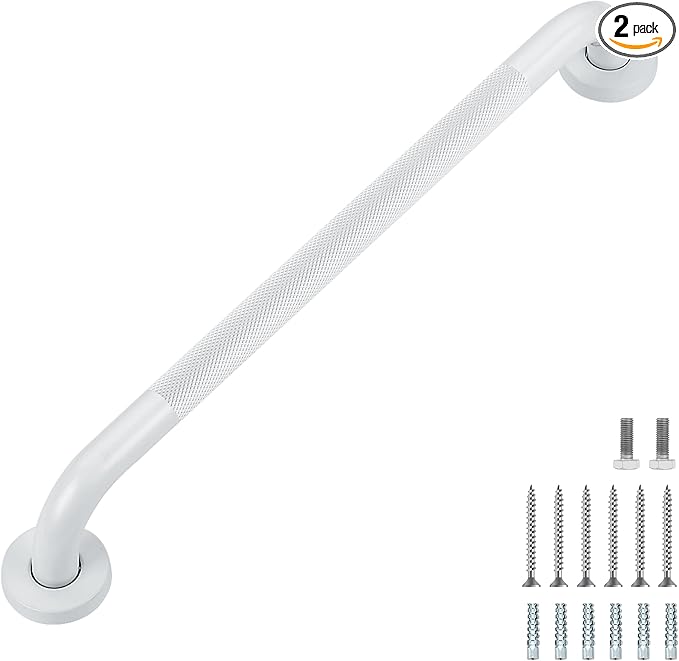 Grab Bars for Shower, 2 Pack 20-Inch Anti Slip Shower Handles for Elderly, Safety Shower Grab Bar, Stainless Steel Handicap Grab Bars for Bathroom (White 1" Diameter)