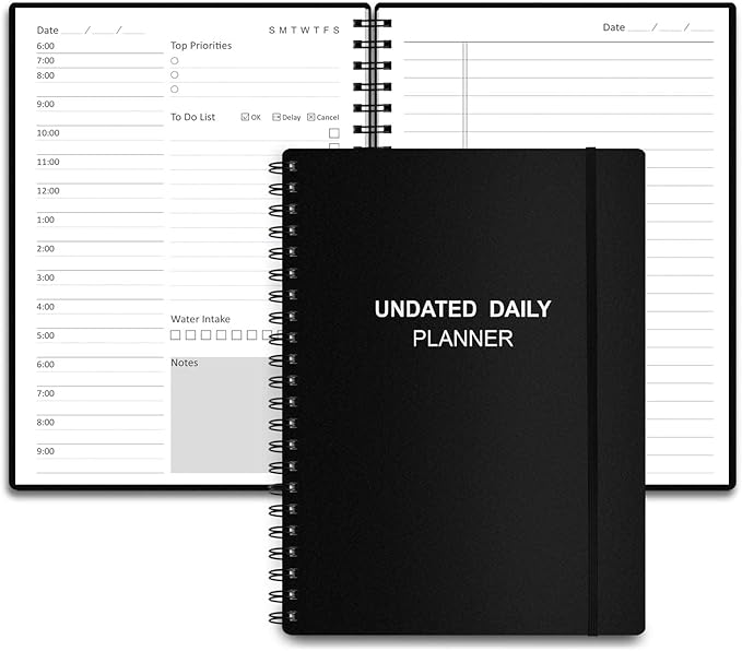 Tiankool Undated Daily Planner,Undated Planner with Hourly Schedules, Top Priorities Items and To Do List, Appointment Book for Time Management, 5.8 × 8.2 Inch