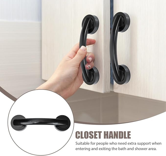 Housoutil No Drilling Shower Handle, 2PCS Powerful Suction Cup Bathroom Handles, Glass Door and Window Grab Bar for Bathroom Sliding Doors, Cabinets, Wardrobes