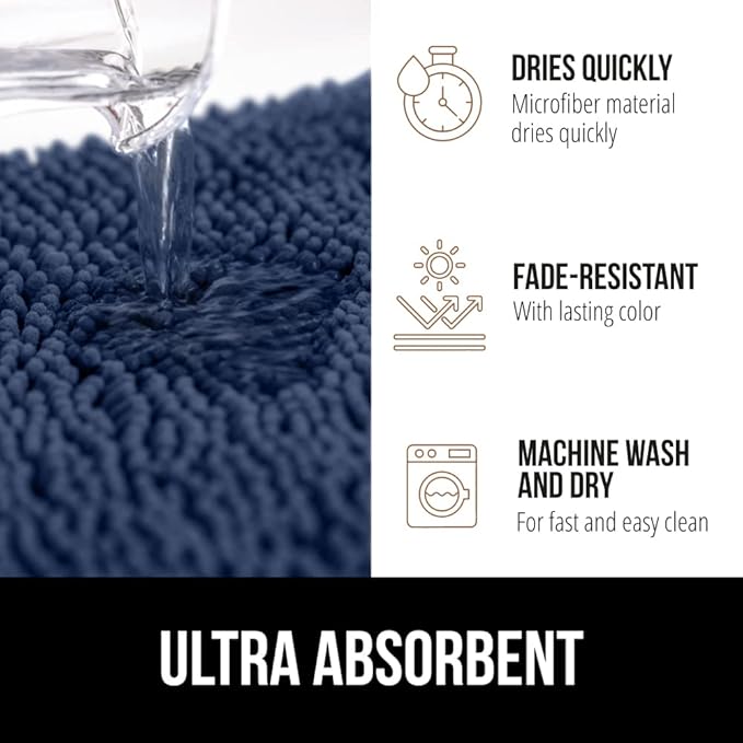 GORILLA GRIP Bath Rug Mat 54x24, Soft Absorbent Chenille, Quick Dry Microfiber Mats, Rubber Backing Washable Shower Floor Rugs, Bathmat Runner, US Designed Bathroom Home Decor Accessories Navy Blue