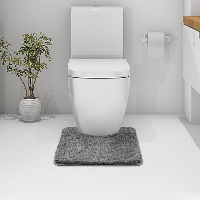 MIULEE Microfiber Toilet Bath Mat U-Shaped Contour Shaggy Bathroom Rugs Non Slip Extra Thick Soft Bath Rug Absorbent Water for Bathroom Commode Machine Washable(20x24 Inch, Grey)
