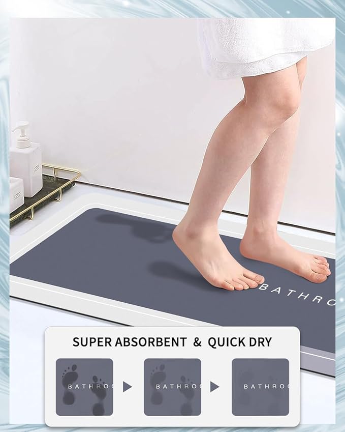 Bath Mat Rug, Rubber Non-Slip Quick Dry Bathroom Rugs, Super Absorbent Bath Mat, Thin Floor Shower Mat Fit Under Door, Bath Rug for Bathtub, Shower and Sink (17"x59", Grey)