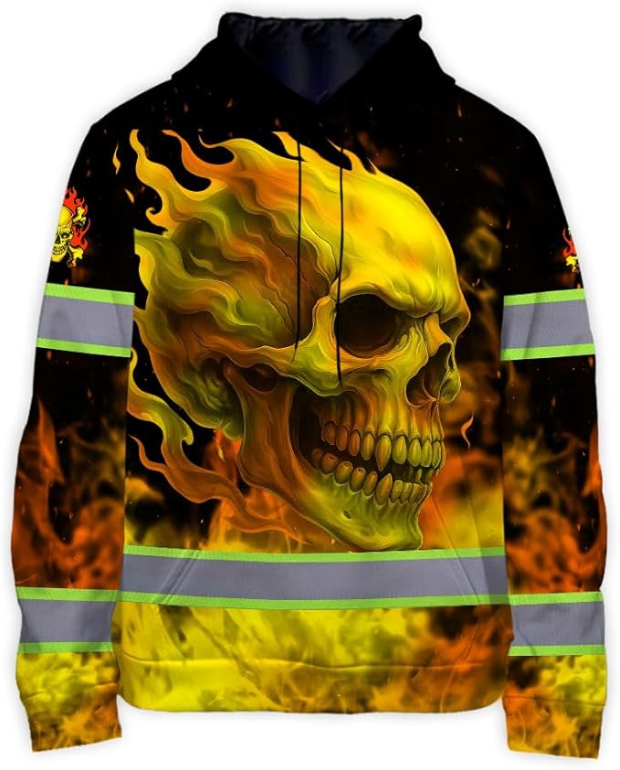 Matedecor Skull US Flag Reflective High Visibility Hoodie For Men Construction Hi Vis Safety Workwear Custom Name