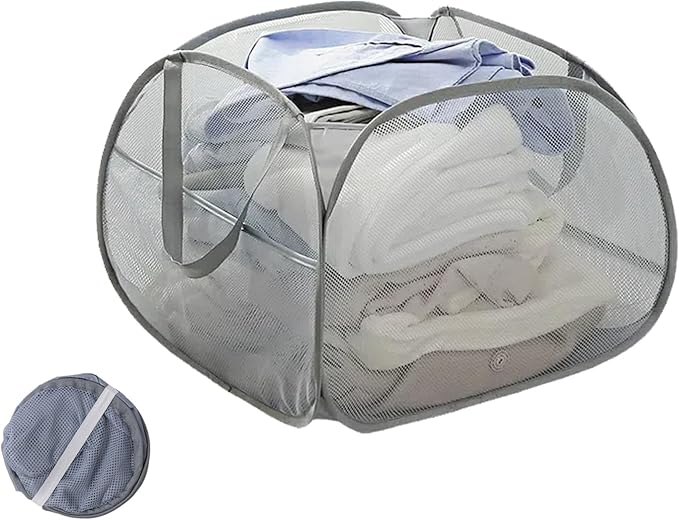 Collapsible Laundry Basket 90L, Foldable Mesh Pop-up Laundry Hamper with Handles, Dirty Clothes Hamper for Laundry with Side Storage Pocket