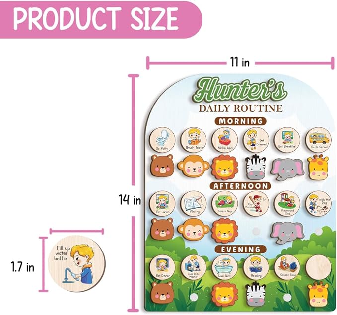 Wooden Daily Routine Chart for Todder, Visual Schedule Woodland Reward Chart, Daily Responsibilities Board for Kids, Personalized Chore Chart for Kids
