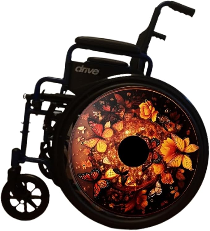 Wheelchair Christmas Wheel Covers, Costume, Wheelchair Accessories Wheels, Enhances Aesthetics, Easy Install/Remove, Lightweight, New Matt Finish (Royal Gold Butterfly)