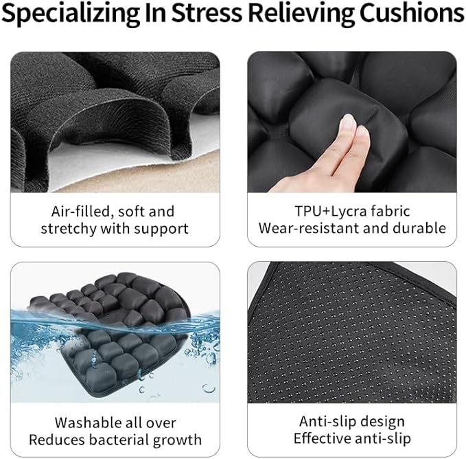 Travel Cushion,3DAir Inflatable Pressure Relief Cushion,Airplane seat Cushion for Long Flights,Press Type air Inflatable Wheelchair seat Cushion for Car,Office,Stadium,Ergonomic Comfort Support