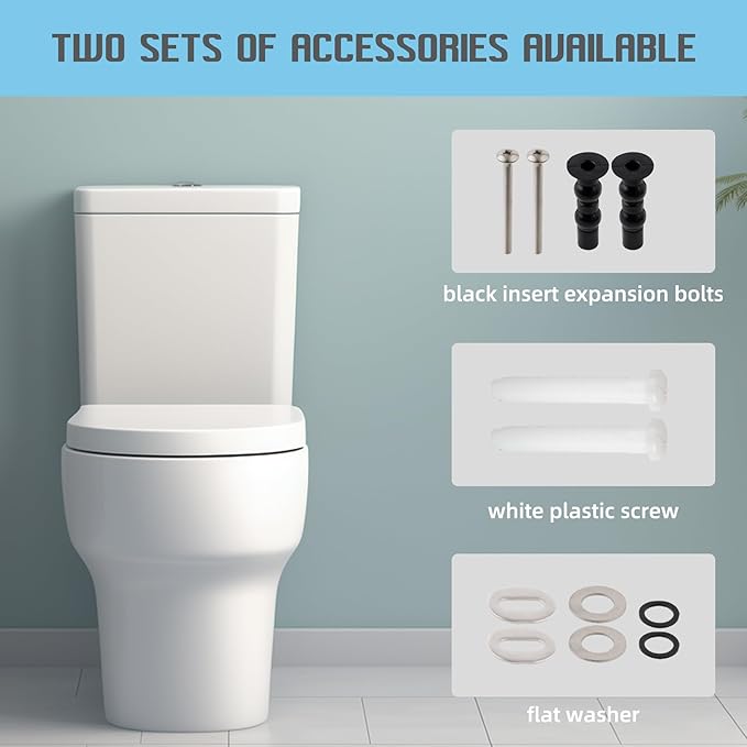 SS114 Toilet Seat Replacement Compatible with TOTO, Elongated Soft Close Toilet Seat for SS113/SS154/SS204/SS214/SS224, Transitional Heavy Duty Oval Toilet Seats, 2-Pack Toilet Bolts and Nuts, White