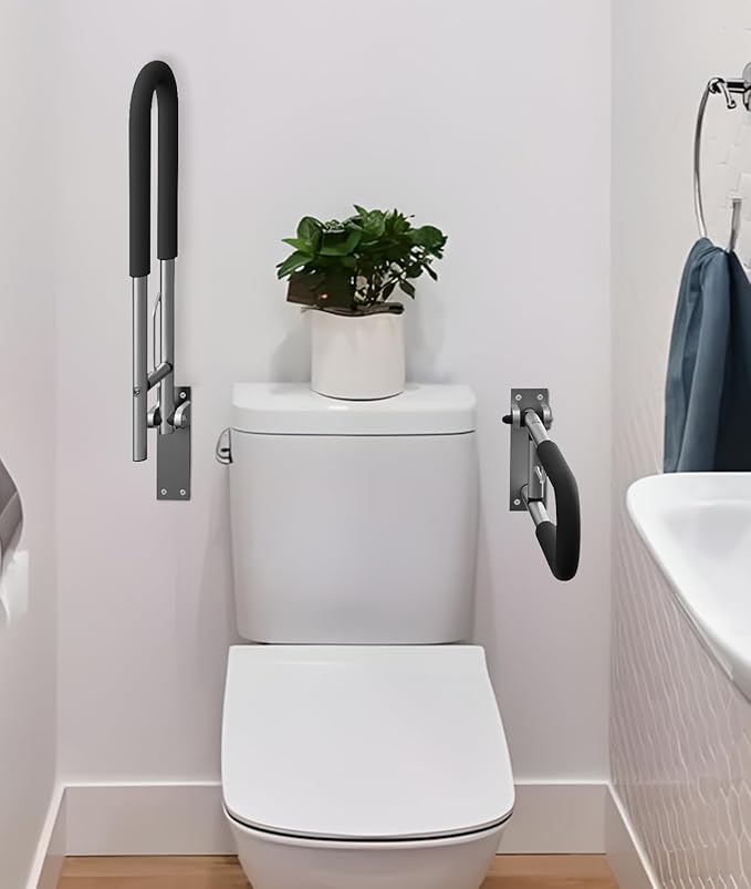 Foldable Toilet Safety Grab Bar, Aluminum Alloy Wall Mounted Handicap Support Rail for Elderly, Disabled, or Recovery Use, Bathroom Handicap Bars for Toilet or Shower