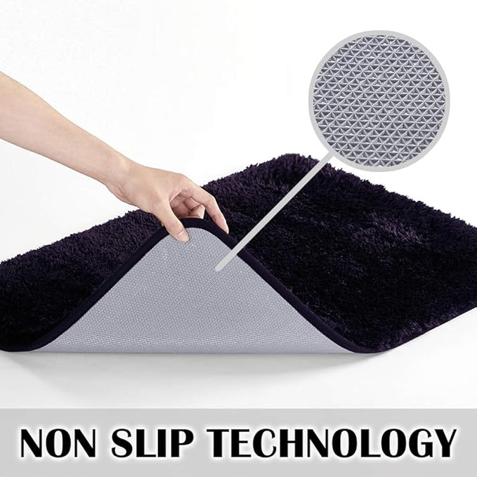 Suchtale Bathroom Contour Rug Non Slip Bath Mat Water Absorbent Soft Microfiber Shaggy Bathroom Mat Machine Washable Bath Rug for Bathroom Thick Plush U Shape Toilet Rug (20 x 24, Dark Purple)