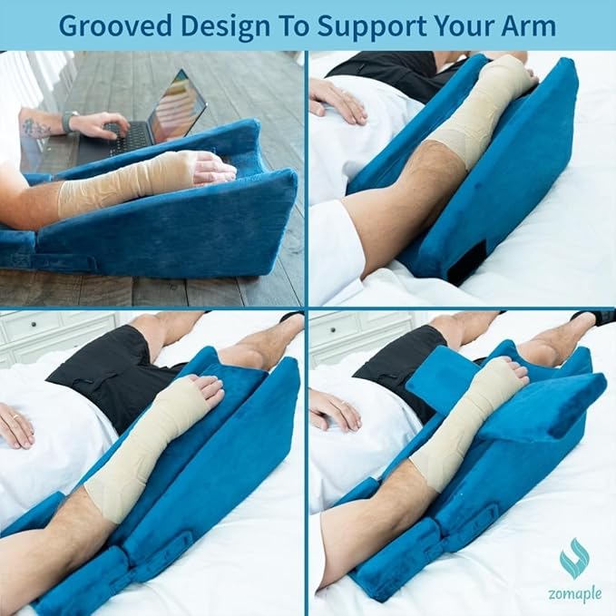 Zomaple Arm Elevation Pillow, Navy Blue – Reduce Swelling & Pain with Elbow Support – Adjustable, Gel-Infused Foam, Hot/Cold Gel Pack & Washable Cover – Arm Support Pillow for Post-Surgery Recovery