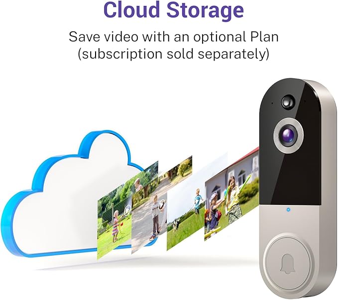1080P Video Doorbell Camera Wireless, Cloud Storage, Live View, 2-Way Talk, Night Vision, 2.4Ghz WiFi Only, Indoor Surveillance, Real-Time Alert (Linen)