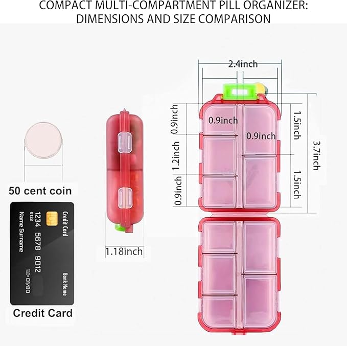 Pill Organizer with Medicine Labels Travel Daily Pill Container Mini Medication Organizer Storage Pill Organizer Travel Essentials Pill Case 7 Day (Pink & 161 Lables)