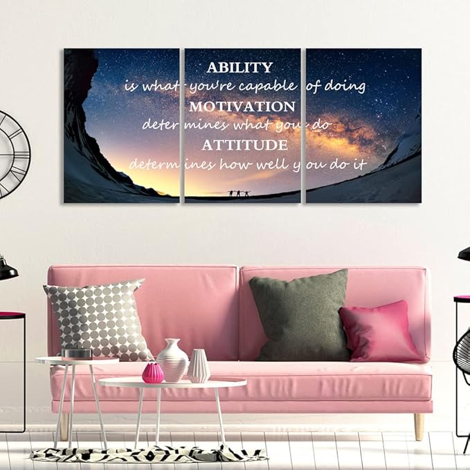 Unbruvo Motivational Inspirational Canvas Wall Art, 3 Pieces Positive Quotes Office Decor, Ability Motivation Attitude Artwork for Living Room Bedroom Workplace(36" Wx16 H)