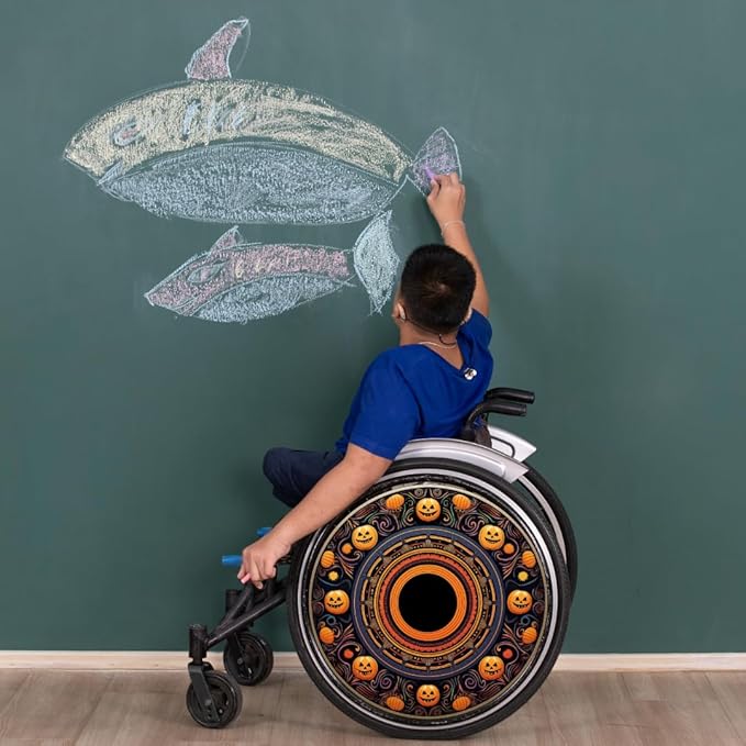 Designer Cover for Wheelchair Wheels, Enhances Aesthetics, Easy Install/Remove, Lightweight, New Matt Finish (Playful Pumpkin)
