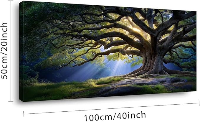 Beautiful Green Tree Scenery Wall Art for Living Room Office Scenic Landscape Nature Art Deco Brown Painting Prints Elegant Canvas Artwork Over The Couch Bedroom Decor
