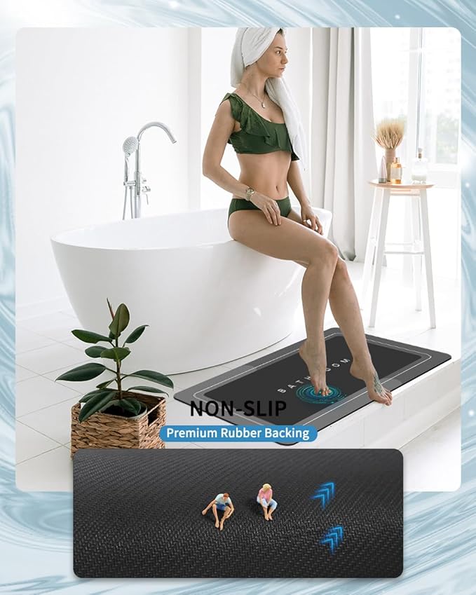 Bath Mats 24x48 Inch, Modernized Magic Mat Bathroom, Rubber Anti Slip Quick Drying Absorbent Bathroom Rug, Shower Room Rugs for in Front of Bathtub, Sink, Dark Gray