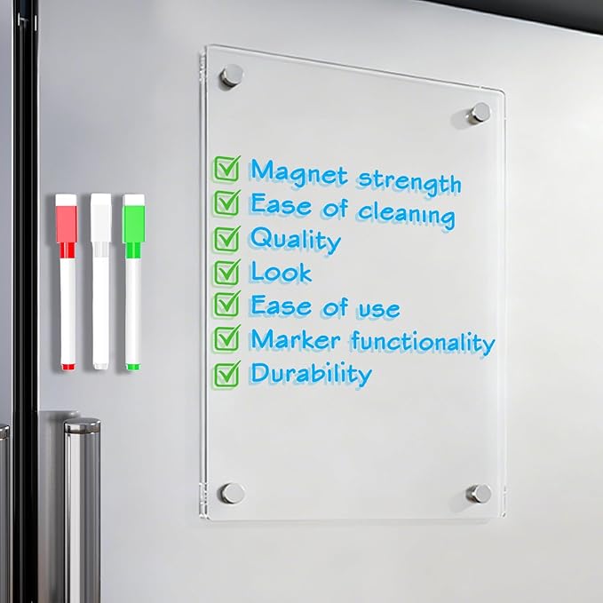 Magnetic Clear Dry Erase Board for Fridge, 12 X 8 inch Acrylic Note Whiteboard with 3 Markers