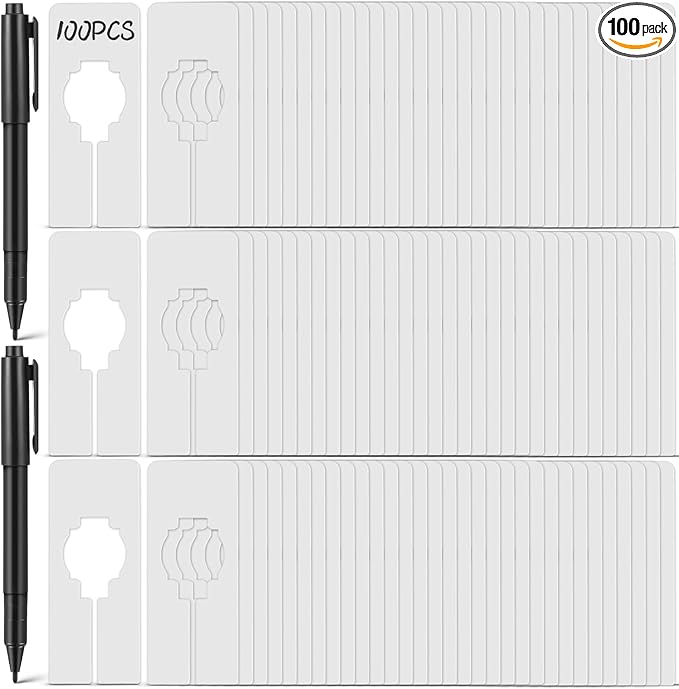 Blulu 100 Pack Closet Rack Dividers Rectangular with Marker Pen White Clothing Hanger Dividers Writable and Reusable for Sorting Clothing Size, Color
