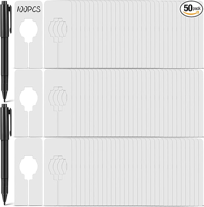 Blulu 50 Pack Closet Rack Dividers Rectangular with a Marker Pen White Clothing Hanger Dividers Writable and Reusable for Sorting Clothing Size, Color