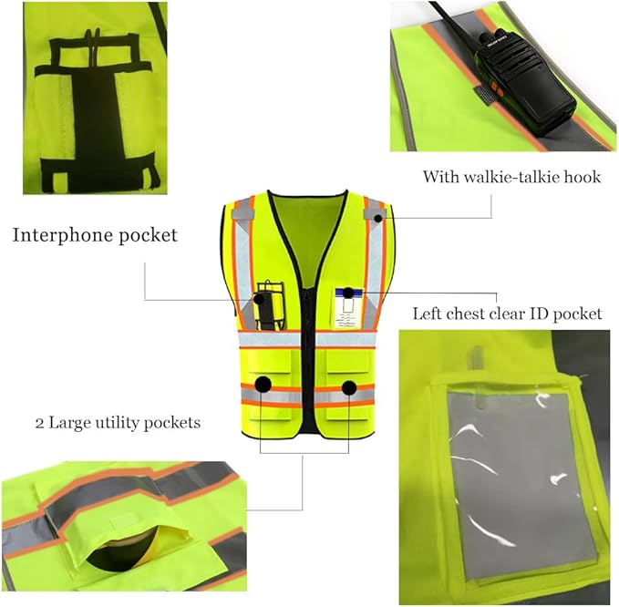 YOWESHOP High Visibility Reflective Safety Vest with Pockets Custom Your Logo Safety Workwear