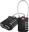 ZHEGE TSA Approved Locks for Luggage, Cable Locks with White Number, 4 Digit Combination Locks with Inspection Indicator for Suitcase, Backpack, Baggage, Code Padlocks for Locker (2 Pack, Black)