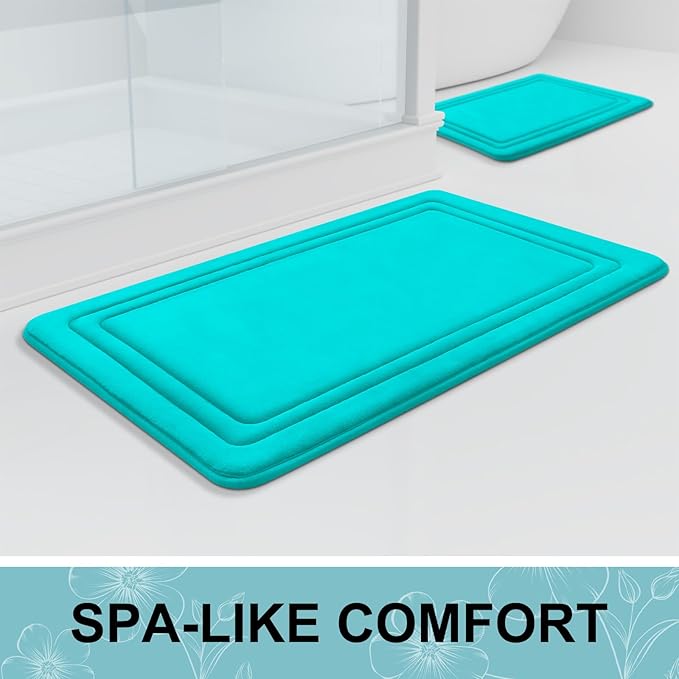 Grandaily Memory Foam Bath Mat Rug 30x20, Ultra Soft, Non-Slip and Absorbent Bathroom Rugs, Machine Wash Dry, Comfortable Bath Carpet for Bathroom Floor, Tub and Shower, Teal