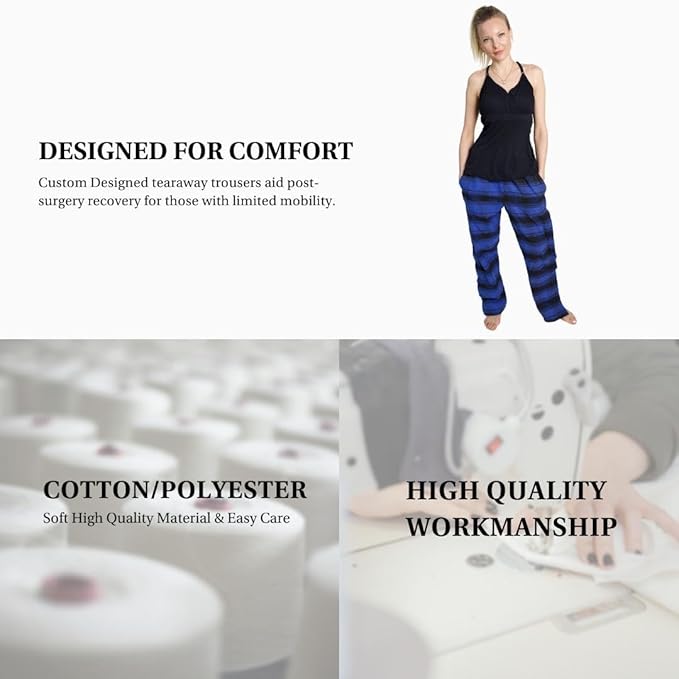 Inspired Comforts Unisex Tearaway Post Surgery Recovery Pajama Pants with Side Snaps & Pockets