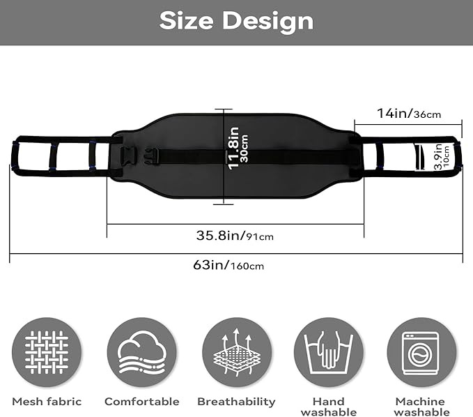 Transfer Sling Gait Belts, Padded Assist Transfer Belts, Heavy Duty Patient Lift Belt, Lifting Aid and Mobility Standing for Disabled, Injured, Seniors - Safely Move from Wheelchair and Bed (Black-d)
