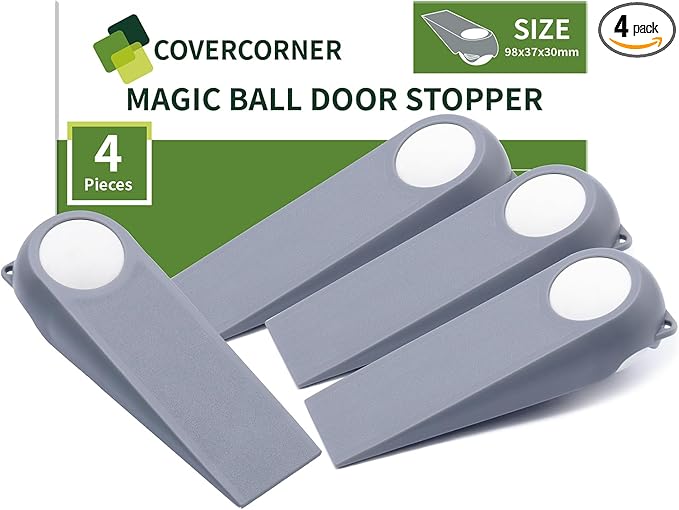 Door Stoppers for Bottom of Door, Rubber Door Stopper Wedges, Door Holders for All Types of Surfaces, 4 Pack Magic Ball Door Stops, 3.9 inch, Grey and White