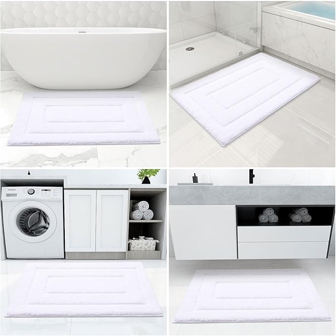 Buganda Bathroom Rugs, 36" x 24", Soft and Absorbent Microfiber Bath Rugs, Non-Slip Shaggy Shower Carpet, Machine Wash Dry Bath Mats for Bathroom Floor, Tub and Shower, White