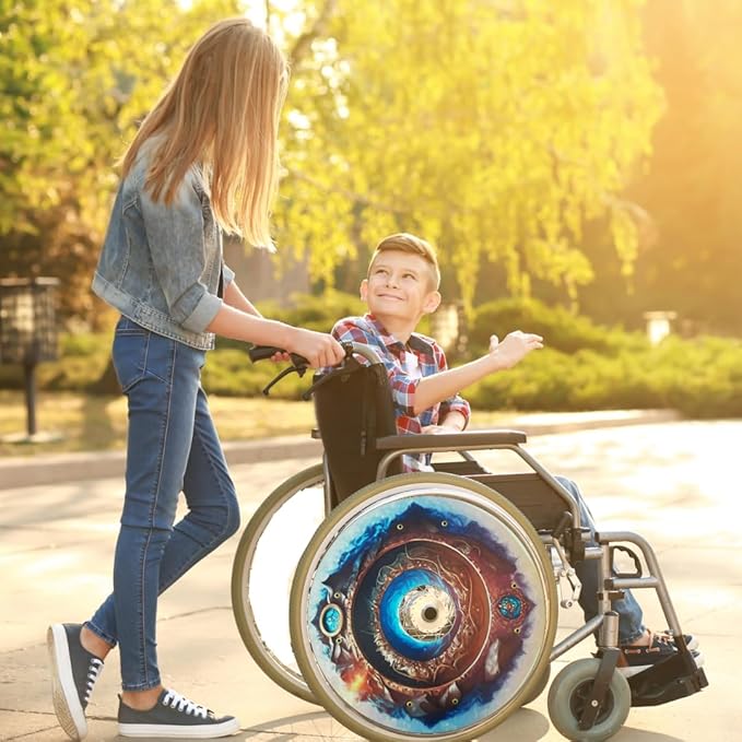18 inches Wheelchair Wheel Covers | Decorative Wheel Covers for Wheelchairs, Ocean Adventure Design, Easy Install Mobility Accessory