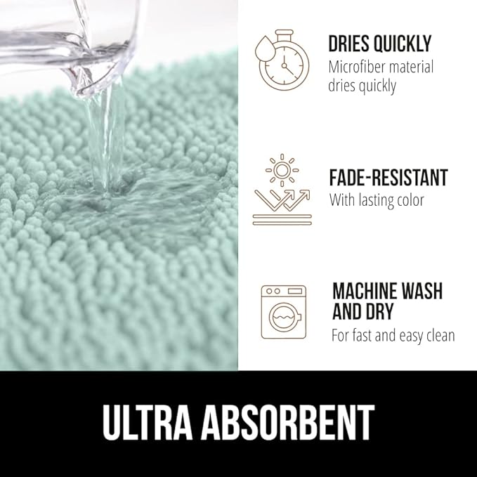 GORILLA GRIP Bathroom Rug Sets, Soft Chenille 2 Piece Area Rugs Set, Toilet Base Mat and 30x20 Carpet, Absorbent Microfiber Washable Mats Dry Quickly, Home Décor and Bath Room Accessories, Seablue